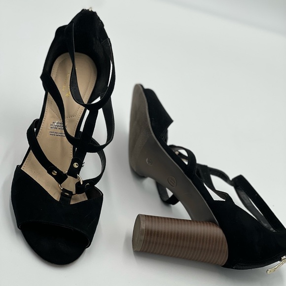 Black block heel sandal heels for size 11 women 3.5inches heel length - Picture 2 of 4